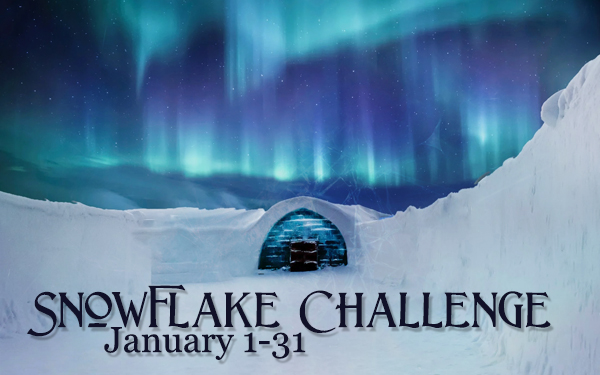 Snowflake Challenge promotional banner with image of igloo and northern lights. Text: Snowflake Challenge January 1-31.