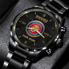US Marine Corps Black Fashion Watch Custom Name, Military Watch, Military Style Watches, Watch For Soldiers – Excoolent Introducing our Black Stainless Steel Watch, a timeless accessory for the modern individual. Crafted with precision and sophistication, its sleek black stainless steel case and bracelet exude elegance. The minimalist dial design, coupled with luminous hands, ensures... Black Digital Watch With Wear-resistant Round Dial, Wear-resistant Black Digital Watch With Round Dial, Wear-resistant Stainless Steel Watch With Round Dial, Wear-resistant Stainless Steel Watch, Black Digital Watch With Round Dial For Business, Black Digital Watch For Business With Round Dial, Black Digital Watch For Business, Black Stainless Steel Watch Accessories With Metal Dial, Black Stainless Steel Chronograph Watch