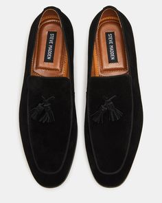 Expertly crafted with a slip-on construction and almond toe, the ONDRE loafer showcases a sleek and sophisticated design. The tassel accent across the vamp adds a touch of elegance, making it the perfect addition to any formal or business casual outfit. .75 inch heel height Suede upper material Textile and synthetic lining Textile and synthetic sock Rubber sole Imported Modern Tassel Loafers With Leather Sole For Formal Wear, Modern Tassel Loafers With Leather Sole For Formal Occasions, Elegant Suede Tassel Loafers For Office, Modern Formal Tassel Loafers With Leather Sole, Elegant Suede Slip-ons For Business, Elegant Suede Tassel Loafers For Semi-formal Occasions, Business Slip-on Loafers With Tassels, Elegant Suede Tassel Loafers, Formal Suede Loafers With Tassels