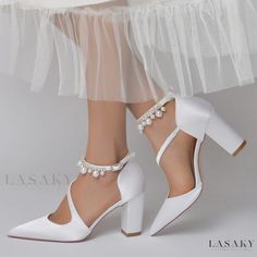 Lasaky - Exquisite Pearl and Rhinestone Chain Bracelet Wedding Shoes for Bride and Bridesmaids Wedding Shoes For Bride, Shoes For Bride, Heels Prom, Rough Heels, Bridal Wedding Shoes, Female Shoes, Bride And Bridesmaids, Bridal Heels, Wedding Shoes Heels