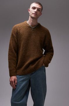 An essential for your cold-weather wardrobe, this crewneck sweater is knit with fuzzy yarns, a hint of wool and a relaxed fit that makes for easy layering. Crewneck Long sleeves 76% polyester, 15% nylon, 6% wool, 3% elastane Machine wash, dry flat Imported Mens Oversized Sweater, Turtle Neck Outfit Men, Natural Clothing Style, Soft Academia, Mens Pullover Sweater, Turtleneck Outfit, Wool Sweater Men, Velvet Sweater, Wishlist Clothes