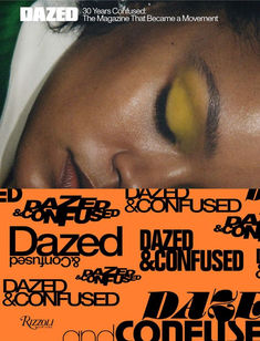 an advertisement for dazed magazine with the face of a woman's head covered in words