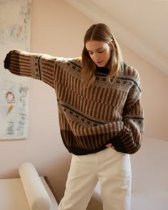 Alpaca wool oversized pullover sweater / womens chunky knit sweater / perfect gift for her / christmas sweater / boyfriend christmas gift We produce our knits in small batches and they are on first-come-first-served basis. Please note that our sweater in Brown is currently on pre-order and will be shipped in late February. The sweater in Off-White can be ordered regularly. This knit traces the roots of our Baltic culture, with intricate tonal symbols traditionally used to keep you balanced and i Oversized Pullover Sweaters, Alpaca Wool Sweater, Pullover Outfit, Chunky Knit Sweater, Oversized Pullover, Sweater Womens, Chunky Knits Sweater, Brown Sweater, The Roots