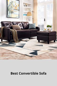 a living room filled with furniture and a large rug on top of a carpeted floor