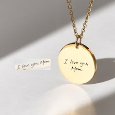 Whether you have handwriting, the signature of a loved one, your children's handwriting, we can put it on this personalized handwriting necklace for you! These unique jewelry are a fabulous gift to give to your mother. Personalize this necklace with your own meaningful message or other details.  If you've been looking for a beautiful and one-of-a-kind gift, then our personalized necklace is perfect for you. And if you're searching for a special Christmas, Birthday, or Anniversary present - then Signature Mother's Day Necklace Gift, Custom Text Jewelry For Mother's Day, Personalized Signature Necklaces For Mother's Day, Custom Text Sterling Silver Jewelry For Mother's Day, Custom Handwriting Gifts, Handwritten Necklace, Handwriting Necklace Custom, Handwriting Gifts, Handwritten Text