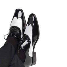 Tuxedo Black/White dress shoe Wing tip lace-up with patent finish, comfort cushioned innersole and black sole. Tuxedo Shoes, Earthship Home, Men's Tuxedo, Tuxedo Black, White Dress Shoes, Tuxedo For Men, Black White Dress, Dress Shoe, Black White Fashion