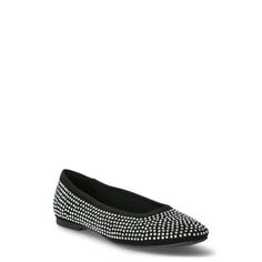 A little sparkle goes a long way with No Boundaries Women's Rhinestone Ballet Flats. Its the classic shoe you know and love, blinged out with allover rhinestone studsso much fun! Featuring easy, slip-on style and a comfy, cushioned memory foam footbed so your feet feel good all day long, these shimmering ballet flats add an exclamation point to any outfit. Only at Walmart. Size: 6.5.  Color: Black.  Gender: female.  Age Group: adult. Black Flats With Rhinestones And Round Toe, Black Synthetic Round Toe Ballet Flats, Rhinestone Ballet Flats, Black Rhinestone-embellished Round Toe Flats, Foldable Ballet Flats, Black Synthetic Slip-on Ballet Flats, Exclamation Point, Casual Dress Shoes, Ballerina Shoes Flats