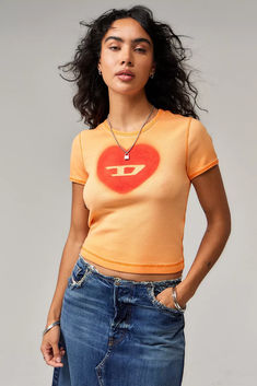 Diesel T-Ele Heart D T-Shirt Diesel T Shirts, Orange Fits, Mens Home, Latest Styles, Lifestyle Brands, Infant Tees, Shirt Shop, Urban Outfitters, Fitness Models