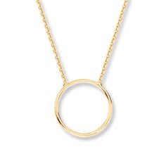 A circle of 14K yellow gold decorates this simply stylish necklace for her. The pendant swings from an 18-inch cable chain secured with a lobster clasp. Yellow Gold Open Circle Jewelry With Adjustable Chain, 14k Gold Delicate Circle Chain Necklace, 14k Gold Delicate Circle Necklace, Yellow Gold Circular Jewelry With Chain, Modern 14k Gold Round Pendant Necklace, Chic Yellow Gold Round Pendant Jewelry, 14k Yellow Gold Circle Necklace, Yellow Gold Chain Necklace With Round Pendant, 14k Yellow Gold Full Circle Necklace