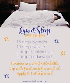 Essential oils for sleep (http://www.marthaflorence.com) Liquid Sleep, Sleeping Essential Oil Blends, Kartu Tarot, Eo Blends, Essential Oil Remedy, Young Living Essential Oils Recipes, Oil Remedies