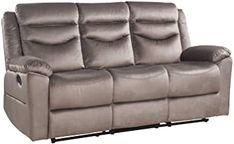 the reclining sofa has two seats and one arm rests on it's back