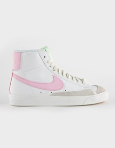 NIKE Blazer Mid '77 Girls Shoes - WHITE | Tillys Trendy Reebok Shoes, Pastel Nikes, Preppy Shoes For School, Nike Blazers High Tops, Preppy Nike Shoes, Nike Pink Shoes, Cute Shoes For Teen Girls, Nike Shoes Aesthetic, Cute Shoes For School