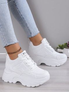 New Spring/Autumn Women's Chunky Sneakers With High Heel Platform, Casual Sports Shoes White         Women Shoes, size features are:Bust: ,Length: ,Sleeve Length: Casual Shoes Women Sneakers, Trendy Shoes Sneakers, Shoes Outfit Fashion, Shoes Teen, Cute Nike Shoes, White Shoes Women, Girly Shoes, Shoes Outfit, Sneakers For Women