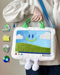 Windows XP Aesthetic Embroidery Laptop Handbag | Boogzel Clothing Colorful Crossbody Bag, Cute Laptop Bag, Windows Xp Aesthetic, Windows 95 Aesthetic, Weird Bags, Reusable Bags Design, Bliss Wallpaper, Aesthetic Embroidery, Unusual Handbags