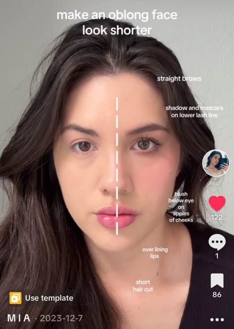 How to Shorten Face with Makeup: 8 Tricks to Know - Hello Mia Wilson Make Up For Oblong Face, Makeup Long Face Shape, Short Face Makeup, Narrow Face Makeup, How To Looksmaxxing, Shorten Face With Makeup, How To Know My Face Shape, Shorten Midface Makeup, Makeup For Oblong Face