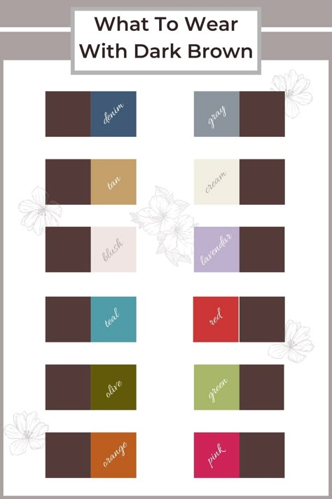 Color To Match Brown, Coffee Colour Outfit Women, Color Matches Clothes, Brown Dress Color Combinations, Color That Compliments Brown, Dark Brown Color Matching, Brown Pants Combination, Cute Brown Sweaters, Clothes Styling Ideas