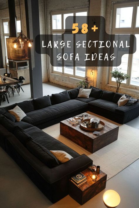 Looking for a stylish sectional sofa to elevate your home? Check out these 58 designs that blend aesthetics and comfort. ✨ From contemporary cuts to traditional charm, find the sofa that speaks to you. Want to see all the stylish options? Click to explore and get inspired! #StylishSofas #SectionalDesigns #HomeFashion #InteriorInspiration #LivingRoomTrends #SofaGoals #DecorIdeas Oversize Couch Living Room, Chicago Living Room Ideas, Sectional Sofa And Chair Layout, Sectionals With Chaise, Large Sectional Living Room Layout Cozy, U Shaped Sectional Sofa Living Room, Sectional Ideas Living Room, L Shaped Sectional With Chaise, Comfy Sectional Sofa Living Room