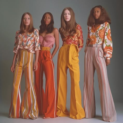 1970s High Fashion, 1970s Women Fashion, Orange Retro Outfit, 70s Aesthetic Women, 70s Glamour Fashion, Retro 80s Outfits Women, 70s Clothes Women, Funky 70s Fashion, 70s Disco Women