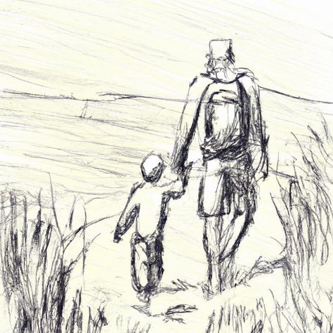 Sketch Father And Daughter, Father And Son Art Drawing, Father Son Sketch, Father And Son Sketch, Father And Son Drawing, Holding Hands Sketch, Father Drawing, Dad Drawing, Indian Drawing