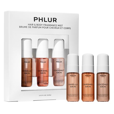 PHLUR Body Mist Trio (3x30ml) | Space NK Phlur Body Mist, Phlur Vanilla Skin, Phlur Fragrance, Vanilla Skin, Scents Vanilla, Burr Basket, Caramel Skin, Allies Of Skin, Aromatherapy Associates