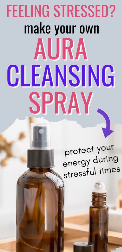 Are you feeling stressed? Learn how to protect your energy with this DIY aura spray recipe! This smokless smudge spray uses the power of essentail oils (and your favorite crystal) to help you cleanse and protect your aura from negative energy. Click through to learn how today! How To Make Aura Spray, Diy Intention Oils, Ritual Oils Diy, Intention Candles Diy Recipes, Magical Oils Recipes, Protection Oil Recipe, Intention Spray, Apothecary Business, Cleansing House