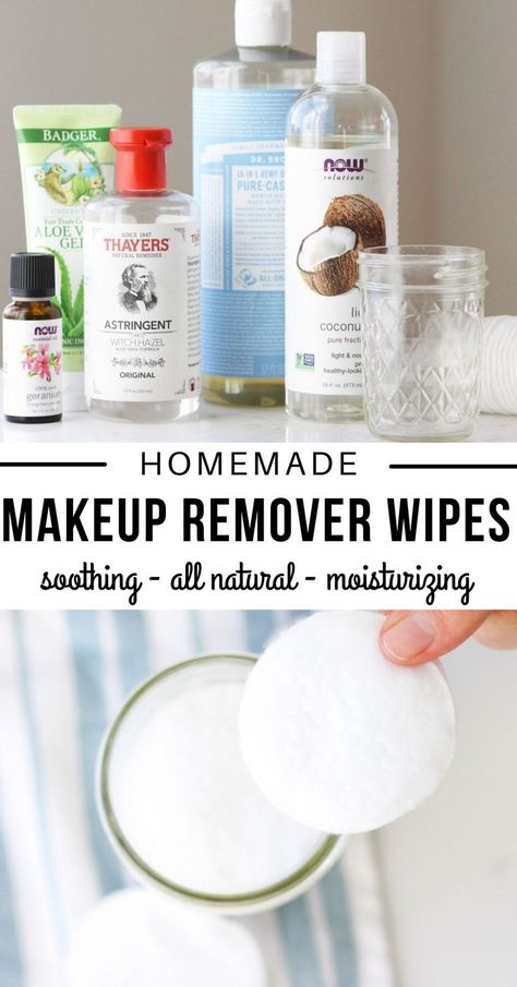 These homemade, DIY makeup remover wipes with coconut oil are easy to make and a natural and gentle way to clean your face before bed. homemade, handmade, DIY all natural toiletries and skin care products Eye Makeup Remover Diy, Diy Makeup Wipes, Diy Makeup Remover Wipes, Wipes Diy, Homemade Makeup Remover, Homemade Face Wash, Diy Makeup Remover, Natural Makeup Remover, Makeup Recipes