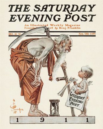 New Year-Cover of Saturday Evening Post 1911 Arrow Collar Man, Leyendecker Art, Joseph Christian Leyendecker, Saturday Evening Post Covers, Norman Rockwell Art, Baby New Year, The Saturday Evening Post, Auld Lang Syne, Poster Book