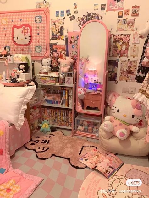 Sanrio Bedroom, Chambre Indie, Sanrio Room, Kawaii Room Ideas, Hello Kitty Room Decor, Hello Kitty Bedroom, Kawaii Bedroom, Hello Kitty Rooms, Otaku Room