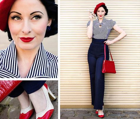 idées sur la tenue et les accessoires chic pour une fête à thème année 50 Stile Pin Up, French Sailor, Mode Rockabilly, Rockabilly Mode, Marlene Hose, Vintage Girls Dresses, Look Retro, Retro Mode, Vintage Wardrobe