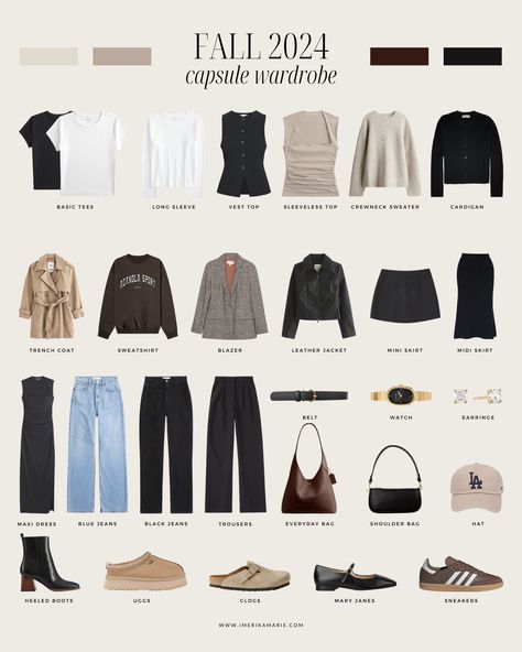 Fall 2024 Capsule Wardrobe + Outfit Ideas 2024 Fall Fashion Outfit Ideas, Fall And Winter Staples, Fall Classic Capsule Wardrobe, Autumn Trip Outfit, Fall 24 Capsule Wardrobe, Fall Chicago Outfits 2024, Fall Winter 2024 Capsule Wardrobe, Capsule Wardrobe Autumn Winter, Must Have Capsule Wardrobe Pieces