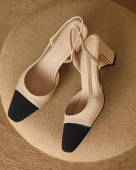 Wedding Shoes For Women, Casual Wedding Shoes, Office Heels, Sling Back Pumps, Comfortable Work Shoes, Chanel Slingback, Shein Shoes, Chunky Heels Casual, Work Shoes Women