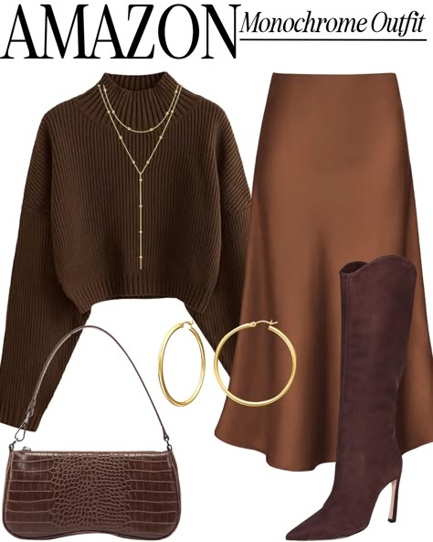 Sweater And Skirt, Design Moda, Winter Fashion Outfits Casual, Monochrome Outfit, Brown Outfit, Classy Work Outfits, Modest Fashion Outfits, Looks Chic, Fall Fashion Outfits