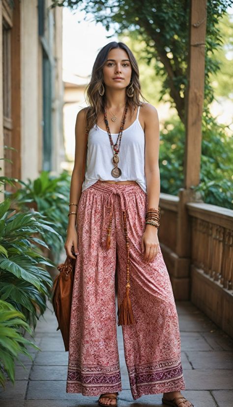 Summer Boho Chic Outfits, Boho Style 2024, Boheme Chic Outfit, Chic Boho Outfits, Boho Yoga Outfit, Boho Pants Outfit, Boho Travel Outfit, Boho Chic Outfits Casual, Boho Chic Summer Outfits