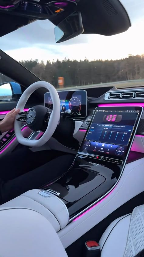 Luxury Car Women Aesthetic, Luxury Car Aesthetic Interior, Fancy Cars Aesthetic, Mercedes Amg Pink Interior, Inside Of A Mercedes Benz, Cars For Females, Pink Mercedes Interior, I Bought A Car, Girly Luxury Cars