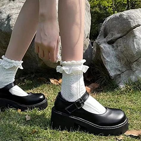 Harajuku Shoes, Mary Jane Shoes Black, White Platform Shoes, Platform Shoes Heels, Zapatos Mary Jane, Platform High Heel Shoes, Flat Dress Shoes, Style Kawaii, High Heel Wedges