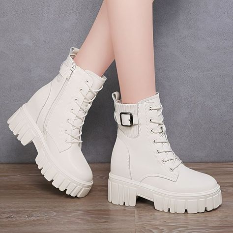 White Korean Shoes, Pretty Shoes For Women, Korean Shoes For Women, Korean Shoes Heels, Cute Korean Shoes, Korean Shoes Aesthetic, Girly Shoes High Heels, White Boots Ankle, Girly Shoes Boots