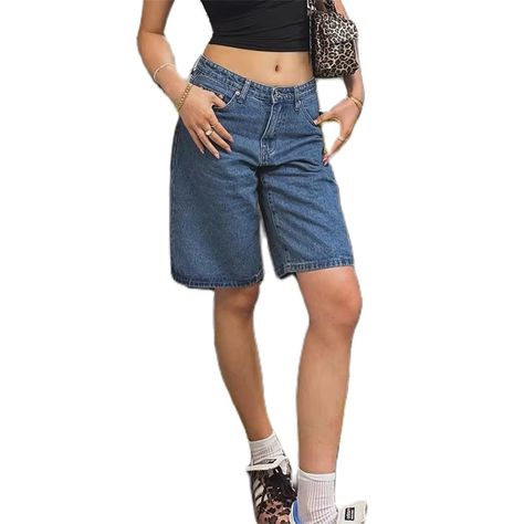 Cute Long Shorts, Oversized Jean Shorts, Boyfriend Shorts Outfit, Low Waisted Jean Shorts, Jorts Women, Going Out Shorts, Low Waist Cargo, Cargo Jean Shorts, Shorts Knee Length