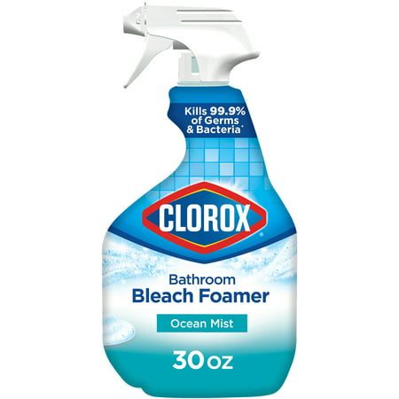 Clorox Bleach Foamer Bathroom Spray, disinfects 99.9% of germs and leaves your bathroom sparkling clean. Powered by Clorox Bleach, this bathroom foamer cleaner easily cuts through dirt, grime and soap scum. It also kills germs commonly found in the bathroom such as staphylococcus aureus (staph), streptococcus pyogenes (strep) and trichophyton mentagrophytes (athletes foot fungus). It also removes mold and mildew stains with less scrubbing, so it is perfect for freshening and cleaning tubs, tile, Bleach Spray, Clorox Bleach, Bathroom Spray, Scrubbing Bubbles, Mildew Stains, Clean Bathroom, Ocean Mist, Disinfectant Spray, Tub Cleaner