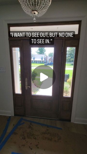 Mirror Tint Front Door, French Doors With Shades Inside, Tinted Sliding Glass Door, Tinting Glass Doors, Front Door Ideas With Transom, Frosted Glass Front Door Ideas, One Way Vision Glass Film, Privacy Window Film Front Door, One Way Glass Front Door