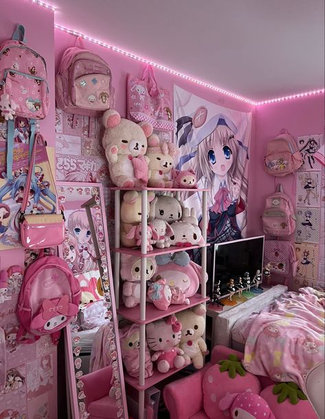 Sanrio Room, Kawaii Room Ideas, Hello Kitty Room Decor, Chambre Inspo, Hello Kitty Bedroom, Kawaii Bedroom, Hello Kitty Rooms, Otaku Room, Charmmy Kitty