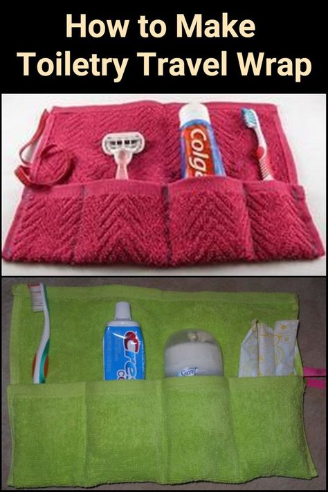 If you’re always traveling, this DIY toiletry travel wrap is for you. Say goodbye to damp razors and toothbrushes! Travel Toothbrush Holder Diy, Travel Utensil Holder Diy, Sewing Projects For Travel, Diy Travel Kits, Diy Travel Makeup, Makeup Kit Bag, Baby Sewing Tutorials, Enterprise Ideas, Diy Toiletries