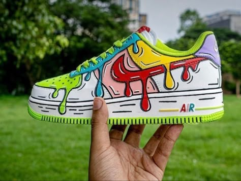 Cartoon Effect On Shoes, Drip Custom Air Force 1, Air Force One Custom Ideas, Shoe Painting Ideas Nike Air Force 1, Custom Nike Sneakers, Nike Air Force 1 Custom Ideas Men, Custom Painted Shoes Nike Air Force 1, Personalized Air Force 1, Custom Painted Air Force 1 Ideas