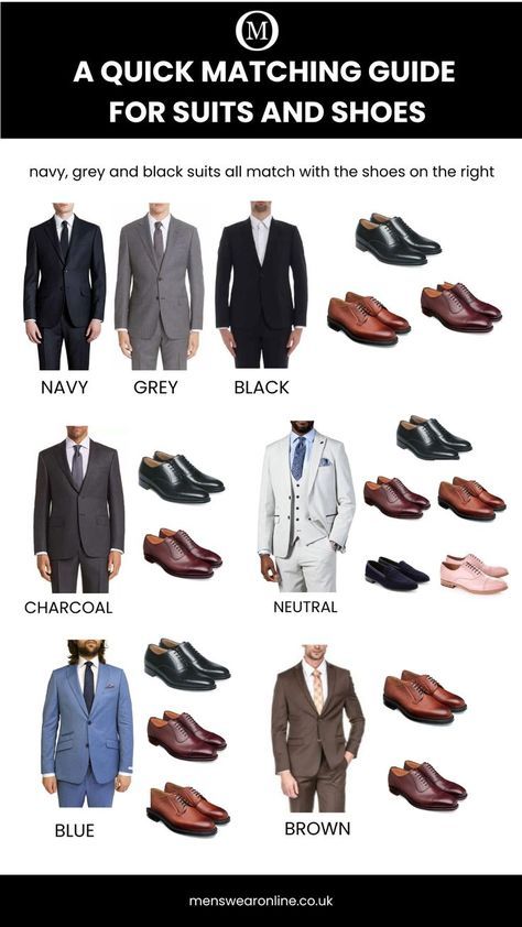 Find out how to match your wedding shoes to a suit. Check out our complete guide to finding your best wedding shoes! #wedding #groom #weddingguest #weddingsuit #weddingshoes Suit Guide For Men, Best Shoes For Suits Men, Suit Matching Guide, Wedding Men Outfit Groom Suits, Essential Suits For Men, Suit Fitting Guide For Men, Mens Oxford Shoes Outfit, Formal Shoes For Men Suits, Marriage Suit For Men