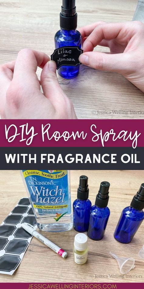 DIY room spray. This all natural DIY room spray recipe will make your home smell amazing, and it’s about as easy as it gets, with just three ingredients! Homemade Non Toxic Air Freshener, Make Your Own Room Spray, Diy Linen Spray With Fragrance Oil, Home Fresheners Diy Air Freshener, How To Make A Room Spray, Room Spray With Fragrance Oil Recipe, Room Spray With Witch Hazel, How To Make Room Spray Essential Oils, Diy Natural Room Spray