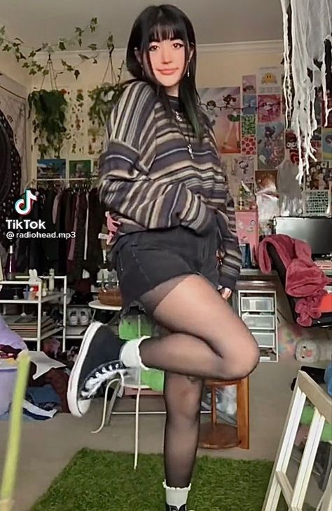 Tights Sneakers Outfit, Black Stockings Outfit, Skinhead Girl, Casual Fall Fashion, Thigh High Sock, Finds On Amazon, Make An Outfit, Stockings Outfit, 90s Looks