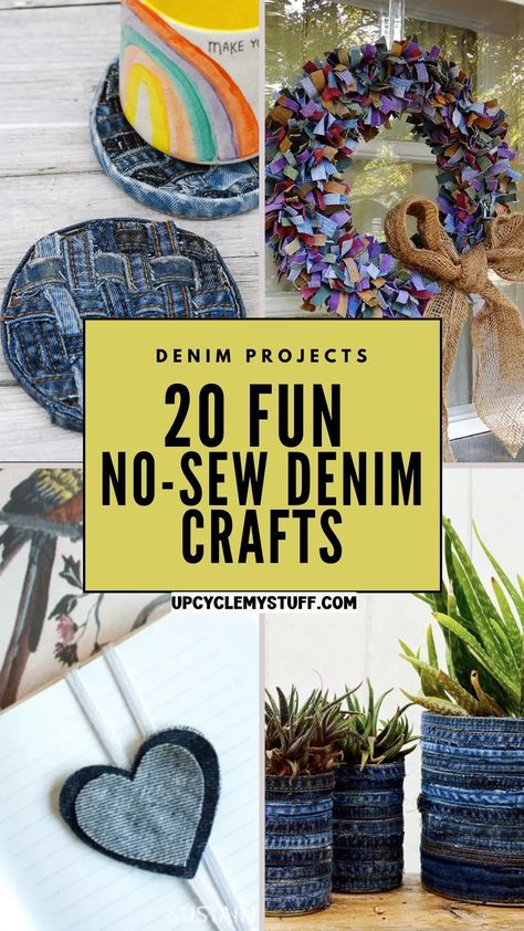 Explore 20 no-sew denim crafts and upcycle jeans into creative projects you’ll love! These recycling jeans ideas include DIY denim bag old jeans crafts, scrap fabric projects, and things to make out of old jeans like bags made from old jeans. Perfect for spring crafts or March crafts, these upcycled crafts feature easy fabric crafts and denim jeans recycle ideas. Whether you’re deconstructing jeans or reusing fabric scraps, these DIY projects will inspire your next upcycling adventure! Recycled Blue Jeans Ideas, Denim Lampshade Diy, Repurposing Denim Jeans, Jean Pot Holders Diy, Upcycled Fabric Crafts, Reusing Old Jeans, Thrifted Clothing Upcycle, Denim Reuse Ideas, Denim Pot Holders Diy