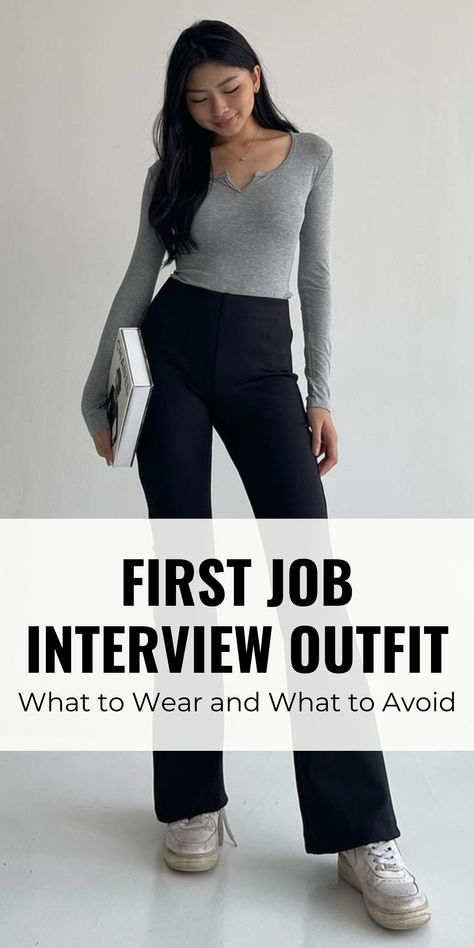 Are you a fresh graduate going on your first job interview? You may be a high school student being interviewed for a part-time position.   Whatever the case, your goal should be to stand out despite the lack of work experience. And though your skills, passion, and confidence are the most important – what you wear also has a big say on whether you land the job or not. Office Outfits Women Interview, Black Job Interview Outfit, Fitness Interview Outfit, What To Wear To A Presentation, Library Worker Outfit, What To Wear To Orientation For Work, How To Dress Up For Interview, Smart Casual Women Interview, Gym Interview Outfit