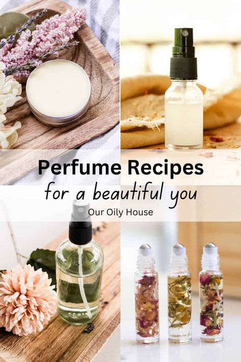 Craft your own luxurious perfumes and signature scents with this collection of DIY perfume recipes. With only natural ingredients and essential oils for fragrance, you can feel great using homemade perfume on your skin. Vanilla Hair Perfume Diy, Essential Oil Recipes For Perfume, Organic Perfume Diy, Home Made Perfume Recipes, Herbal Perfume Recipes, Homemade Rose Perfume, Alcohol Free Perfume Diy, Homemade Essential Oil Gifts, Witchy Perfume Recipes