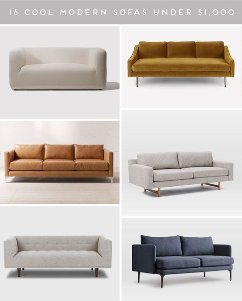 Couch Potato: 16 Stylish Modern Sofas Under $1,000 #sofa #couch #modernsofa #moderncouch #modern #decor Green Sofa Decor, Tv Room Sofa, Cheap Living Room Sets, Room Couches, Modern Sofa Couch, Cheap Sofas, Cool Couches, Modern Sofa Designs, Couch Design