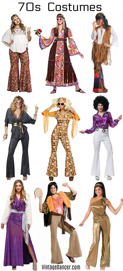 70s costumes Women's hippie disco Halloween party ideas at VintageDancer.com Outfits 70s Style, 70s Costumes, 70s Party Outfit, Disco Party Outfit, 40s Mode, Look Disco, 70s Costume, Disco Costume, Moda Hippie